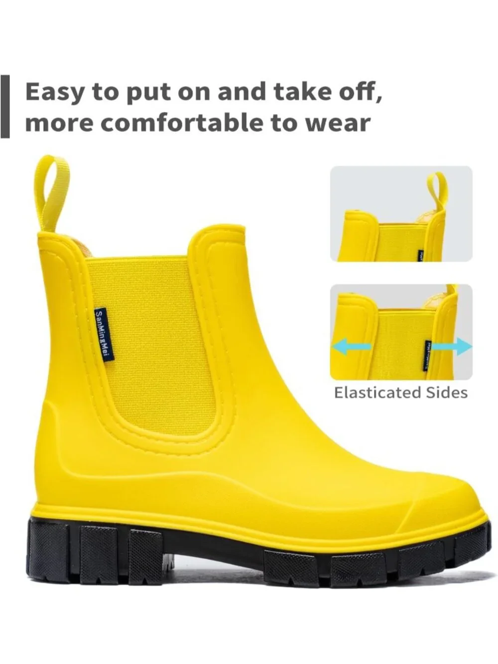 Women's Yellow Waterproof Slip-Resistant Rubber Short Ankle Chelsea rain Boots